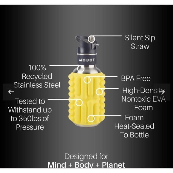 MOBOT Firecracker 18oz 2-in-1 Foam Roller Water Bottle with Straw New with Tags - Picture 2 of 5